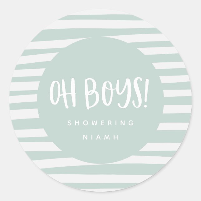 Oh boys, twin baby shower party classic round sticker (Front)