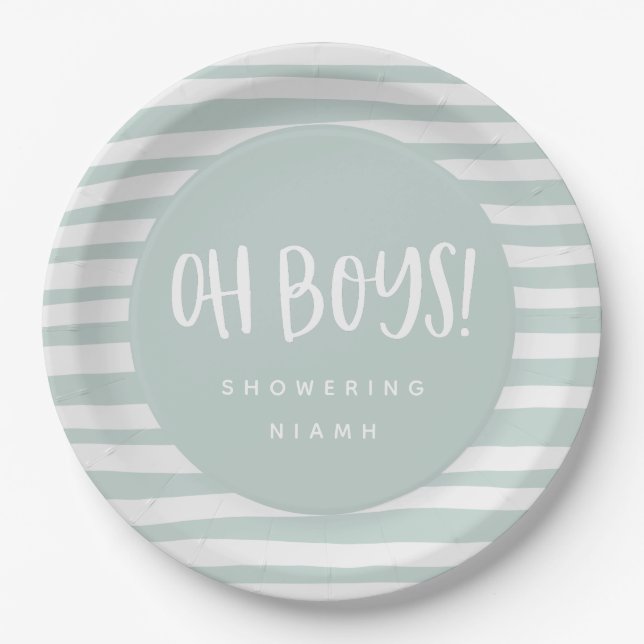 Oh boys, twin baby shower party napkins paper plate (Front)