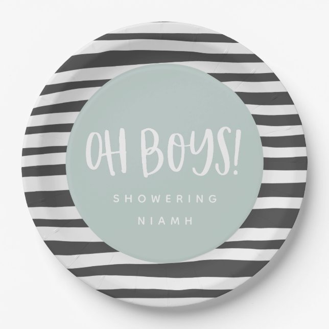 Oh boys, twin baby shower party napkins paper plate (Front)
