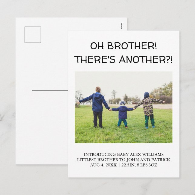 OH BROTHER! THERE'S ANOTHER?! Baby Photo Birth  Holiday Postcard (Front/Back)