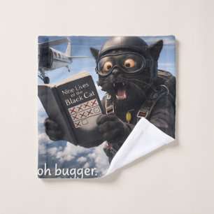 Oh bugger, funny skydiving black cat bath towel pr