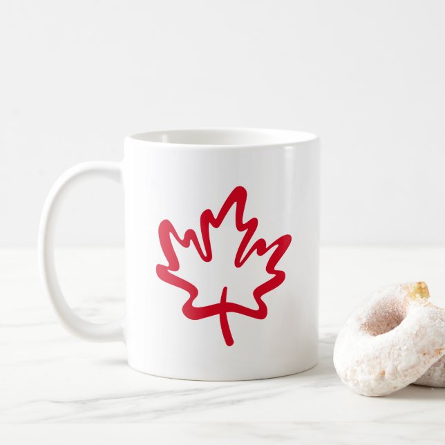 Oh Canada! Day Big Red Canadian Maple Leaf Coffee Mug (With Donut)