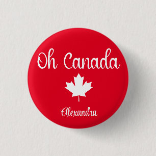 Oh Canada   Elegant  Maple Leaf 3 Cm Round Badge