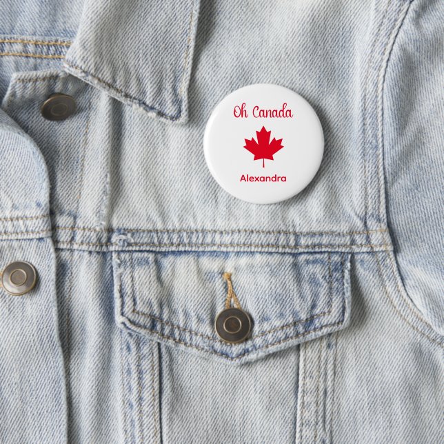 Oh Canada | Elegant Red Maple Leaf 6 Cm Round Badge (In Situ)