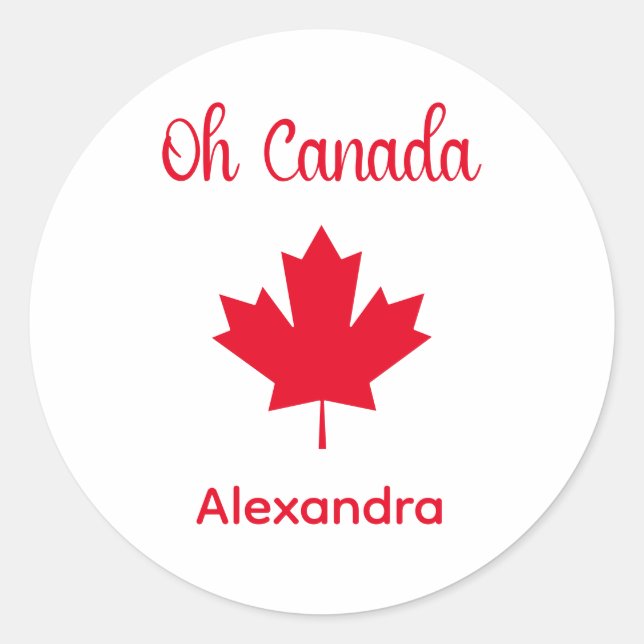 Oh Canada | Elegant Red Maple Leaf Classic Round Sticker (Front)