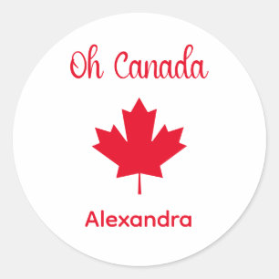 Oh Canada   Elegant Red Maple Leaf Classic Round Sticker