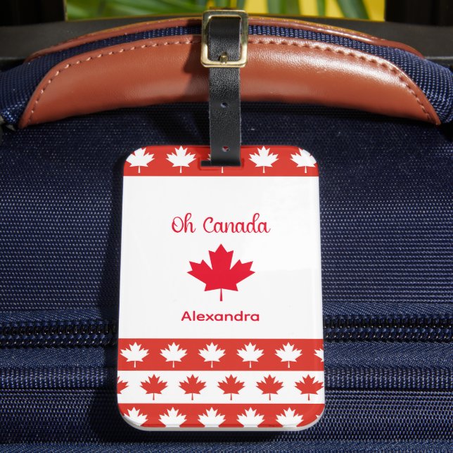 Oh Canada | Elegant Red Maple Leaf Luggage Tag (Front Insitu 2)