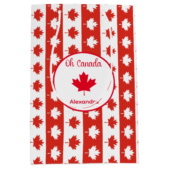 Oh Canada | Elegant Red Maple Leaf Medium Gift Bag (Front)