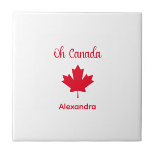 Oh Canada Elegant Red Maple Leaf Tile