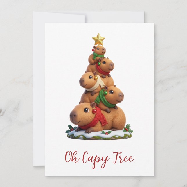 Oh Capy Tree Capybara Christmas Tree Stack Holiday Card (Front)