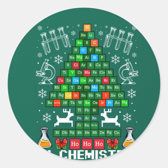 Oh Chemistree Christmas Chemistry Science Periodic Classic Round Sticker (Front)