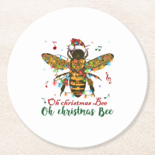 Oh Christmas Bee Oh Christmas Bee Light Round Paper Coaster