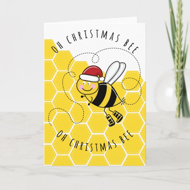 oh christmas bee tree cute funny pun card (Front)