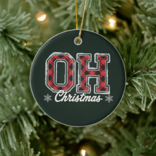 Oh Christmas Holiday Buffalo Plaid Family Party  Ceramic Tree Decoration