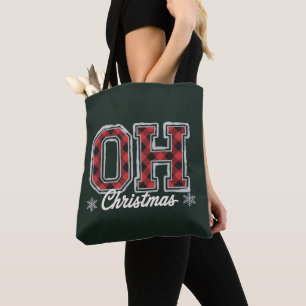 Oh Christmas Holiday Buffalo Plaid Family Party Tote Bag