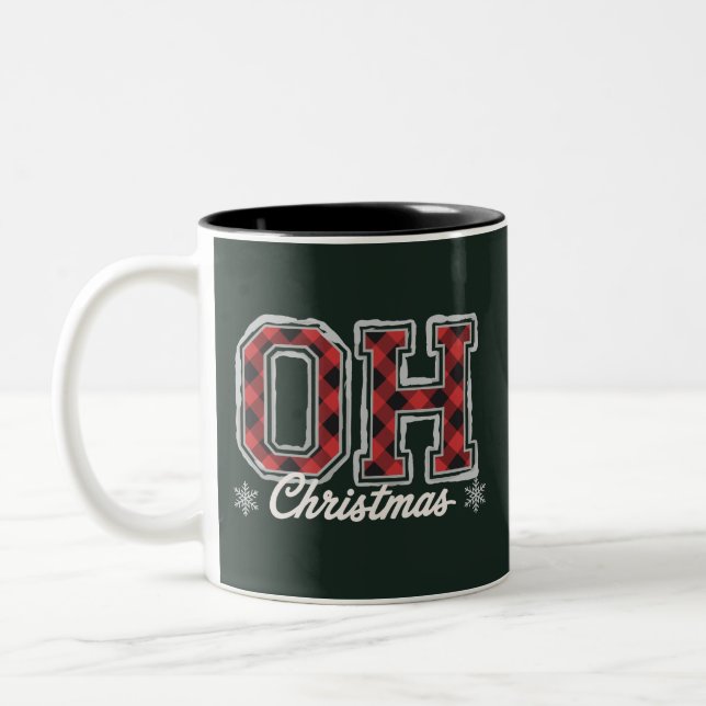 Oh Christmas Holiday Buffalo Plaid Family Party  Two-Tone Coffee Mug (Left)