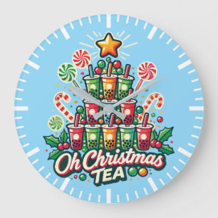 Oh Christmas Tea – Funny Boba Bubble Tea Holiday Large Clock