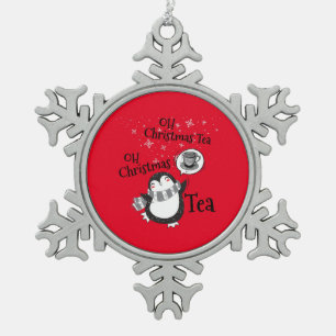 Oh Christmas Tea Penguin Art - Tea Lover Snowflake Snowflake Pewter Christmas Ornament
