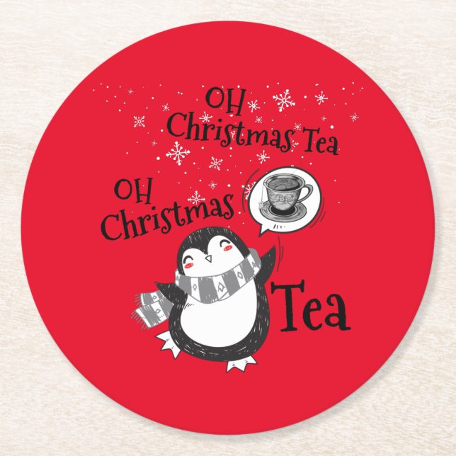 Oh Christmas Tea Penguin Lover - Tea Drinker Round Paper Coaster (Front)