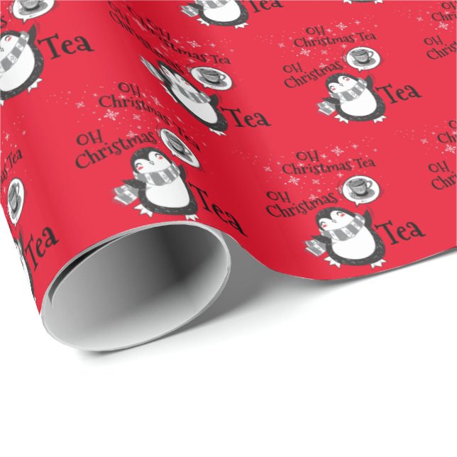 Oh Christmas Tea Penguin Lover - Tea Drinker Wrapping Paper (Roll Corner)