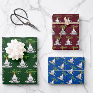 Oh Christmas Tea - Tea Lover Xmas Holiday Wrapping Paper Sheet