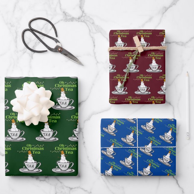Oh Christmas Tea - Tea Lover Xmas Holiday Wrapping Paper Sheet (Front)