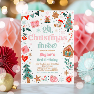 Oh Christmas Three Christmas 3rd Birthday Party Invitation