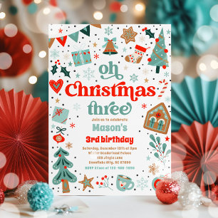 Oh Christmas Three Christmas 3rd Birthday Party Invitation