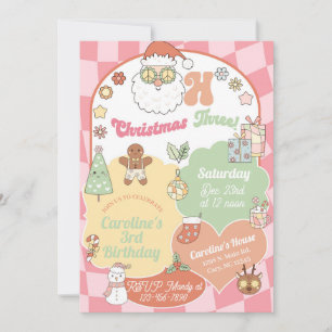Oh Christmas Three girl 3rd birthday invite. Invitation