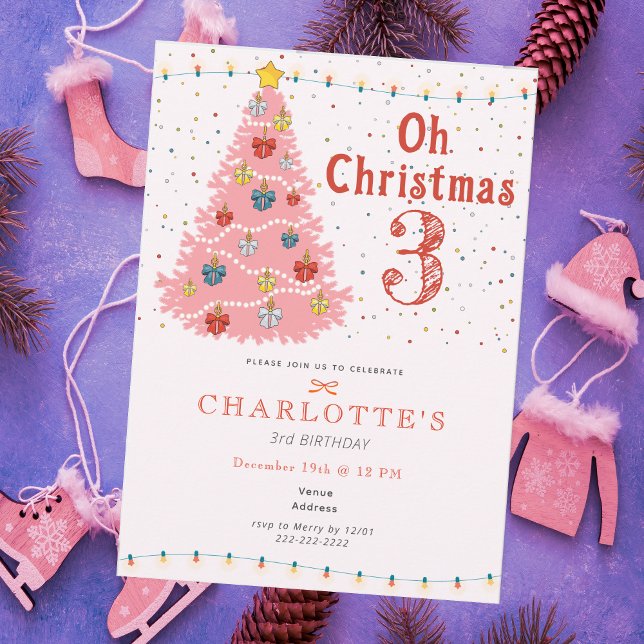 Oh Christmas Three Pink Girl 3rd Birthday Invitation (Oh Christmas Three Pink Girl 3rd Birthday Invitation)