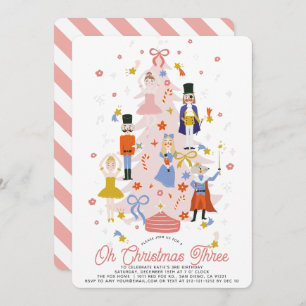 Oh Christmas Three Pink Nutcracker Girl Birthday Invitation