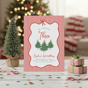 Oh Christmas Three Vintage Preppy Bow Birthday Invitation