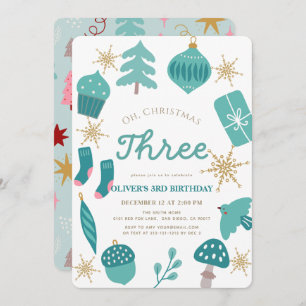 Oh Christmas Tree Holiday Green 1st Birthday Invitation