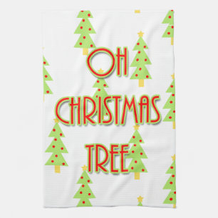 oh christmas tree mid century modern green red tea towel