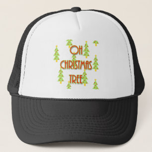 oh christmas tree mid century modern green red trucker hat