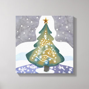 Oh Christmas Tree Watercolor Winter Painting Canvas Print