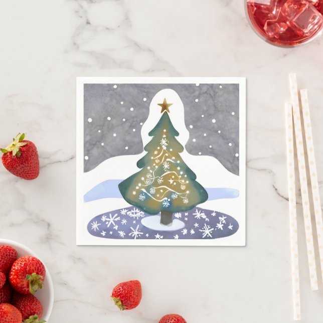 Oh Christmas Tree | Watercolor Winter Painting Napkin (Insitu)