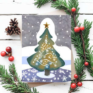 Oh Christmas Tree Watercolor Winter Painting Postcard