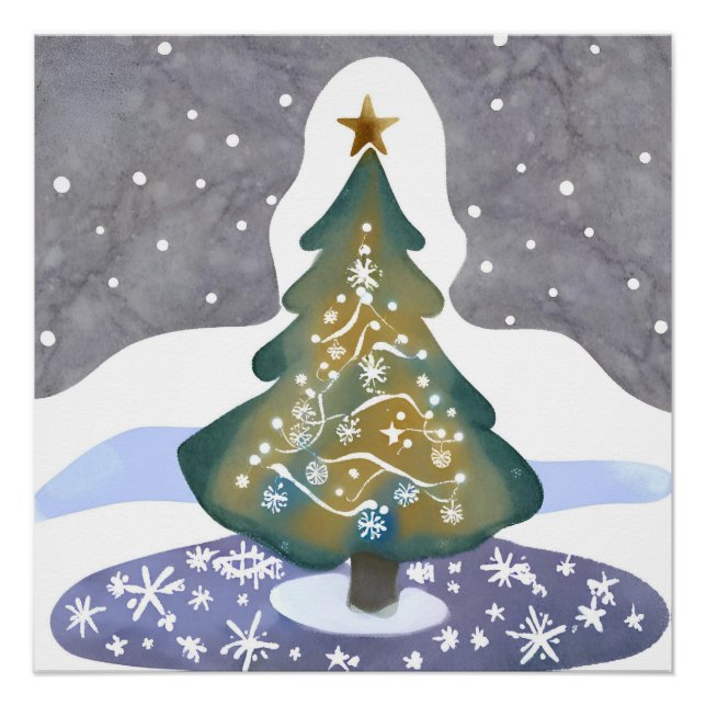 Oh Christmas Tree | Watercolor Winter Painting Poster (Front)