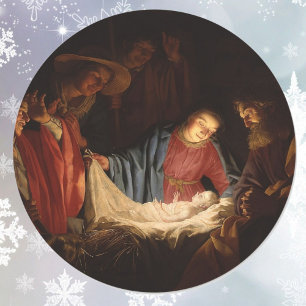 Oh Come Let Us Adore Him Baby Jesus Classic Round Sticker