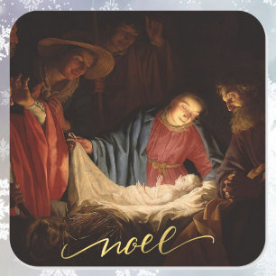 Oh Come Let Us Adore Him Baby Jesus Nativity Square Sticker