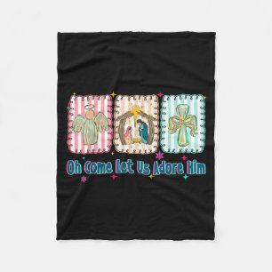 Oh Come Let Us Adore Him Christian Christmas Coque Fleece Blanket