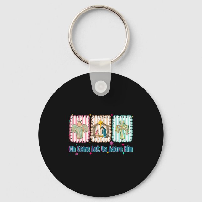Oh Come Let Us Adore Him Christian Christmas Coque Key Ring (Front)