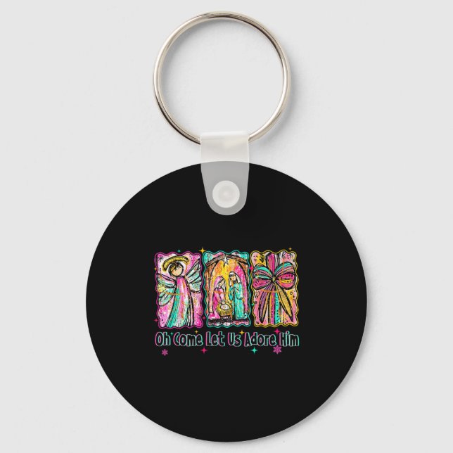 Oh Come Let Us Adore Him Christian Christmas Coque Key Ring (Front)
