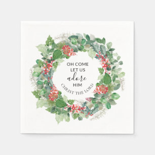 Oh Come Let Us Adore Him Christian Christmas Napkin