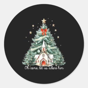 Oh Come Let Us Adore Him Christian Jesus Christmas Classic Round Sticker