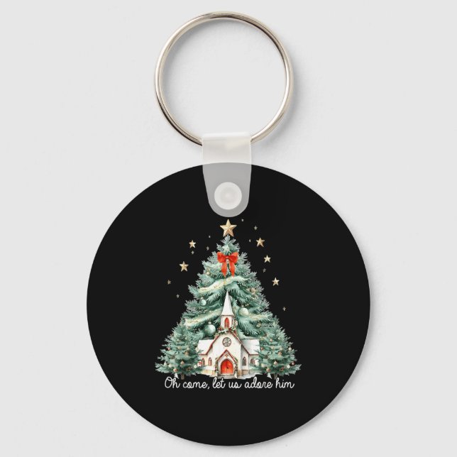 Oh Come Let Us Adore Him Christian Jesus Christmas Key Ring (Front)