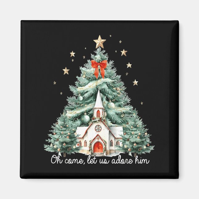 Oh Come Let Us Adore Him Christian Jesus Christmas Magnet (Front)