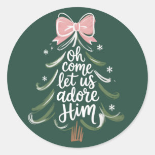 Oh Come Let Us Adore Him Christian Xmas Religious Classic Round Sticker