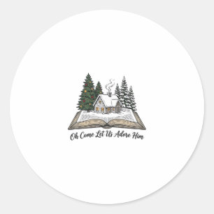 Oh Come Let Us Adore Him Christmas Book Design_1 Classic Round Sticker